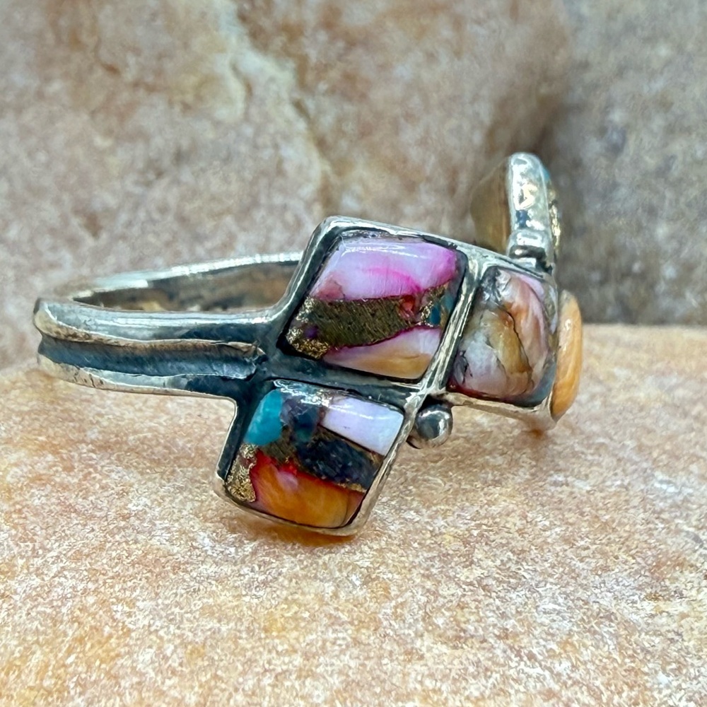 Santa Fe Multi Gemstone 925 Sterling Silver Ring Sz 8 5.5ctw Southwestern Style - Picture 4 of 17